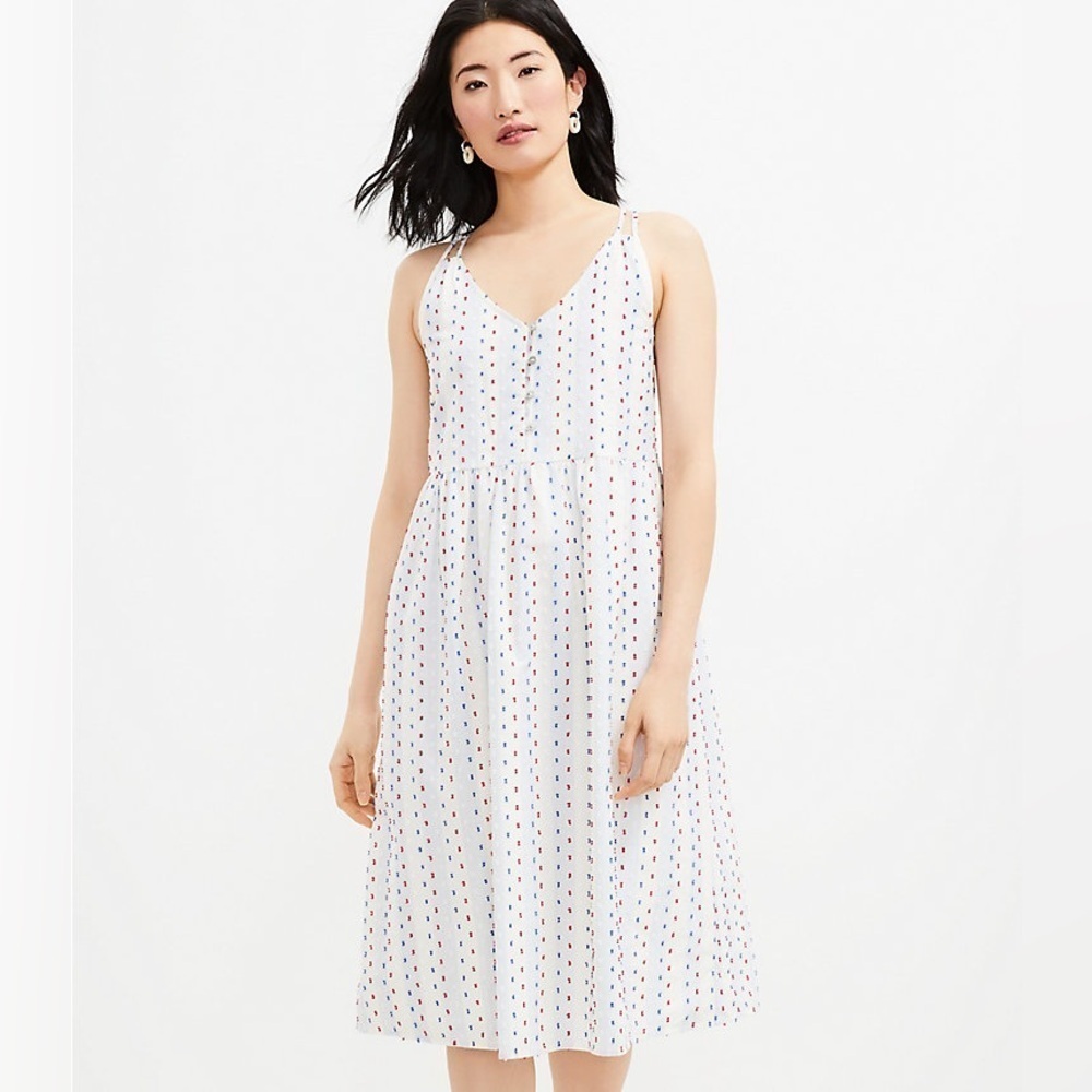 LOFT White Polka Dot Midi Dress